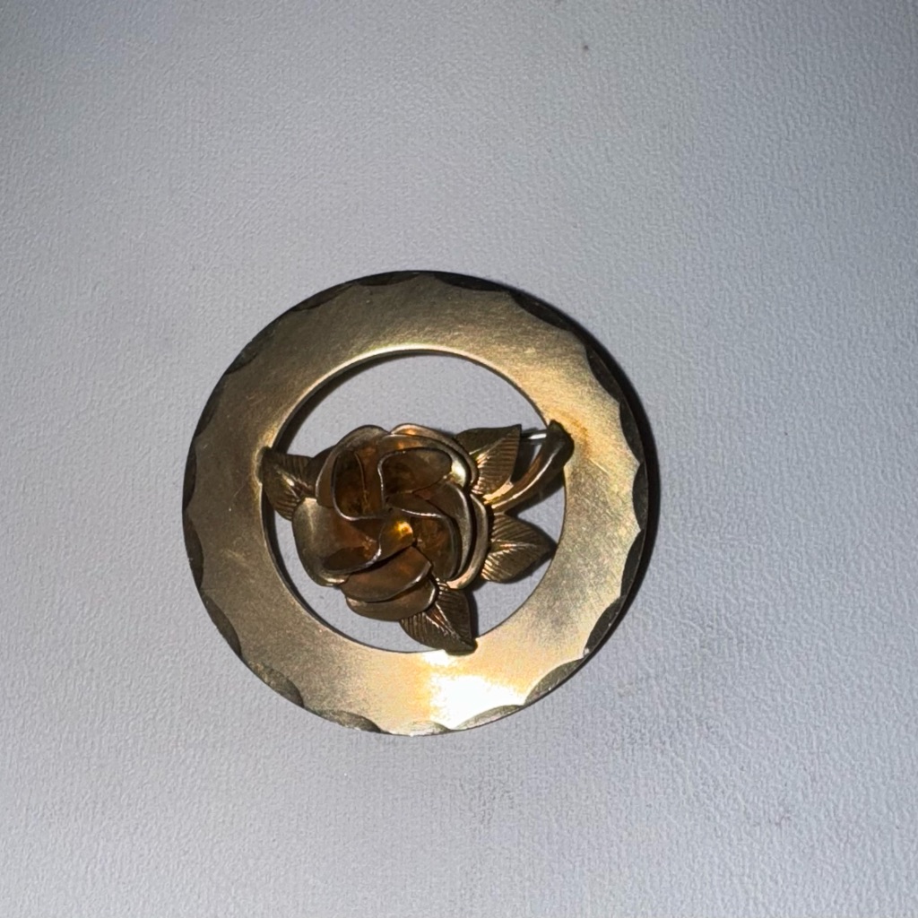 Vintage A&Z 1/20th 12k Gf Rose Circle Brooch 5.2g 1 1/8 Inches